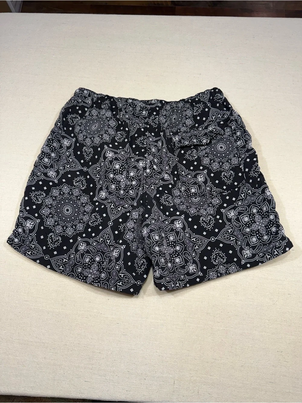 LCKR - Men’s Black Paisley Print Drawstring Swim Shorts - Size Medium